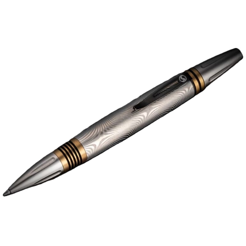 William Henry Twist-Action Writing Pen With Damascus Steel Barrel And Brass Details